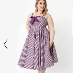 Unique Vintage Purple Gingham Print Dress Size 2x